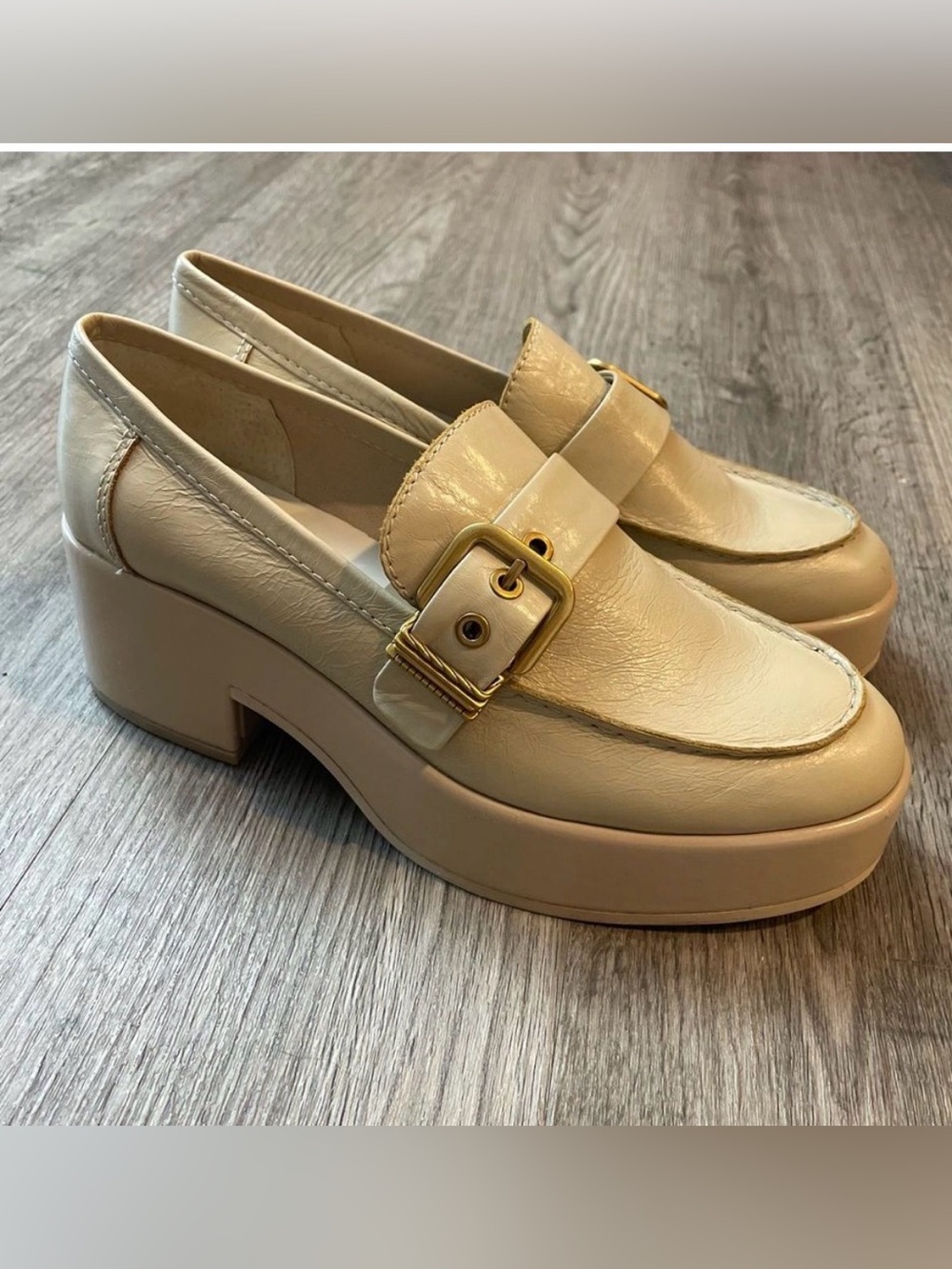 Dolce Vita Cream Platform Loafer with Gold Buckle